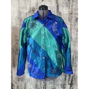 Marsh Landing Shacket Jacket L Beads Asian Detail Lined satiny silky granny core